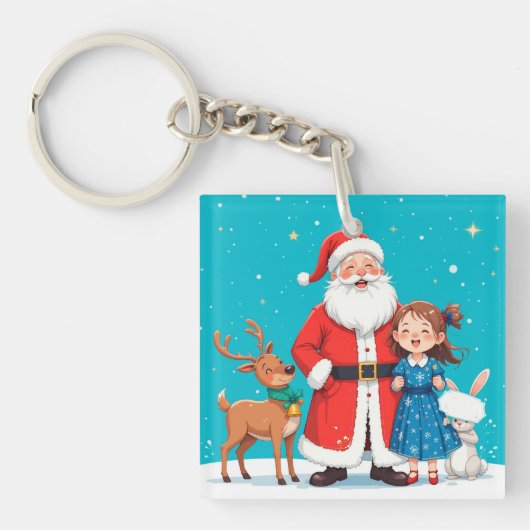 Blijde Kerstman met sneeuwmaagd Sleutelhanger (voorkant)