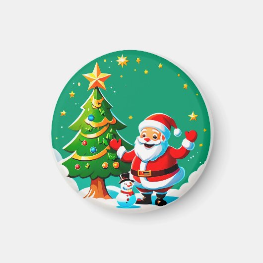 Blijde Kerstman met Sneeuwman Magneet (Voorkant)