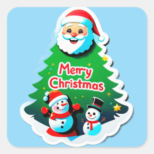 Blijde Kerstman Met Sneeuwmannen Vierkante Sticker