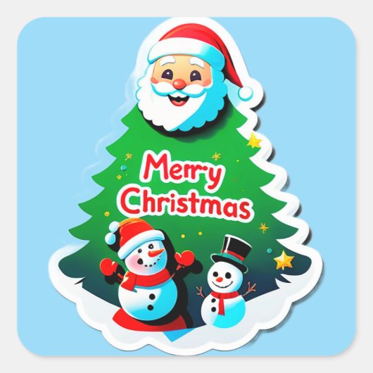 Blijde Kerstman Met Sneeuwmannen Vierkante Sticker (Voorkant)