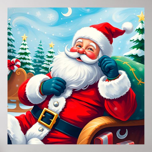 Blijde Kerstman ontspant in feestelijke slee Poster (Voorkant)