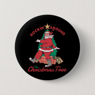 Blijde Kerstman Rockt rond de Kerstboom Ronde Button 5,7 Cm