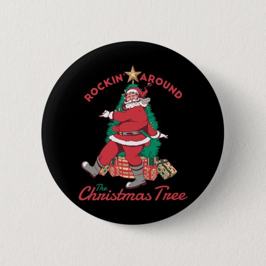 Blijde Kerstman Rockt rond de Kerstboom Ronde Button 5,7 Cm (Voorkant)