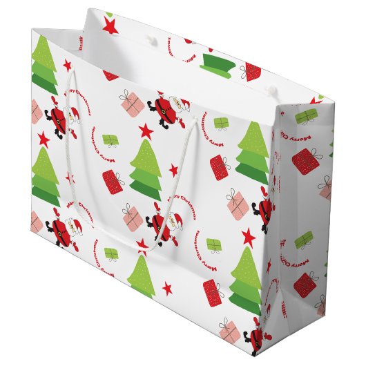 Blijde Kerstman Rood en Groen Groot Cadeauzakje (Voorkant Gekanteld)