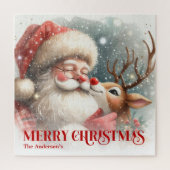 Blijde Kerstman Rudolph Persoonlijke Kerst Kindere Legpuzzel (Verticaal)
