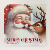 Blijde Kerstman Rudolph Persoonlijke Kerst Kindere Legpuzzel (Verticaal)
