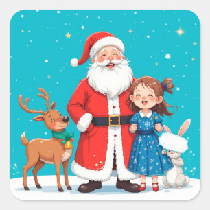 Blijde Kerstman Schattig Winter Geschenk, Seizoens Vierkante Sticker