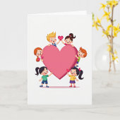 Blijde Kinderen met Liefdevolle Harten Kaart (Gele Bloem)