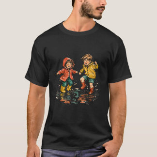 Blijde Kinderen Springen in Regenplassen Waterverf T-shirt