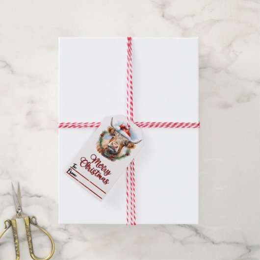 Blijde koe in hoeden Kerstkaart Cadeaulabel (Met Touw)