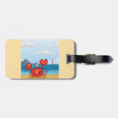 Blijde Krab op Strand met Vuurtoren Bagagelabel (Achterkant horizontaal)