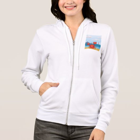 Blijde Krab op Strand met Vuurtoren Hoodie (Voorkant)