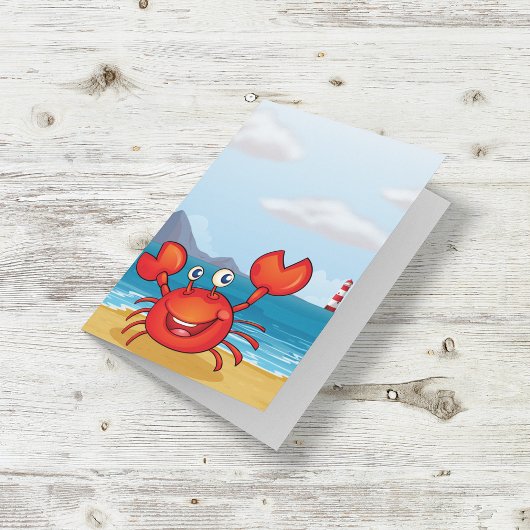 Blijde Krab op Strand met Vuurtoren Kaart