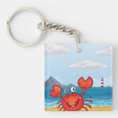 Blijde Krab op Strand met Vuurtoren Sleutelhanger (Voorkant)