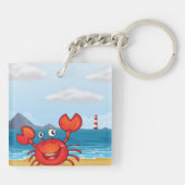 Blijde Krab op Strand met Vuurtoren Sleutelhanger (Achterkant)