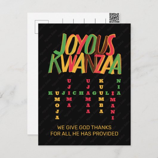 Blijde KWANZAA Principes Kruiswoordraadsel Briefkaart (Voorkant / Achterkant)