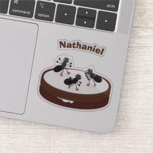Blijde mieren schaatsen op een cookie cartoon sticker