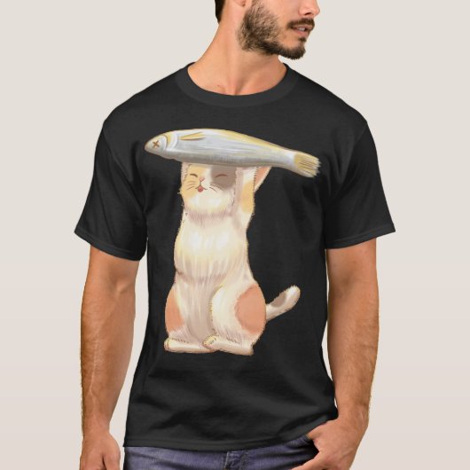 Blijde Oranje Kat met Vis T-shirt (Voorkant)