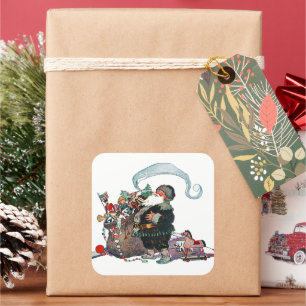 Blijde Oude Kerstman Elf, Jessie Willcox Smith Vierkante Sticker