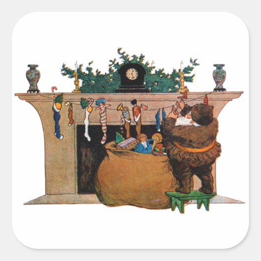 Blijde Oude Kerstman Kabouter, Jessie Willcox Smit Vierkante Sticker (Voorkant)