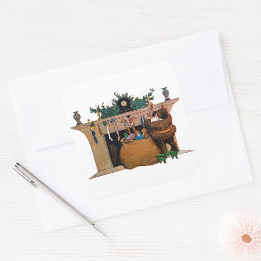 Blijde Oude Kerstman Kabouter, Jessie Willcox Smit Vierkante Sticker (Envelop)