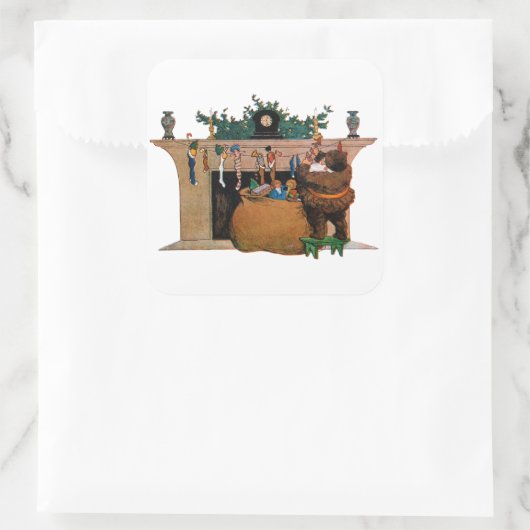 Blijde Oude Kerstman Kabouter, Jessie Willcox Smit Vierkante Sticker (Tas)