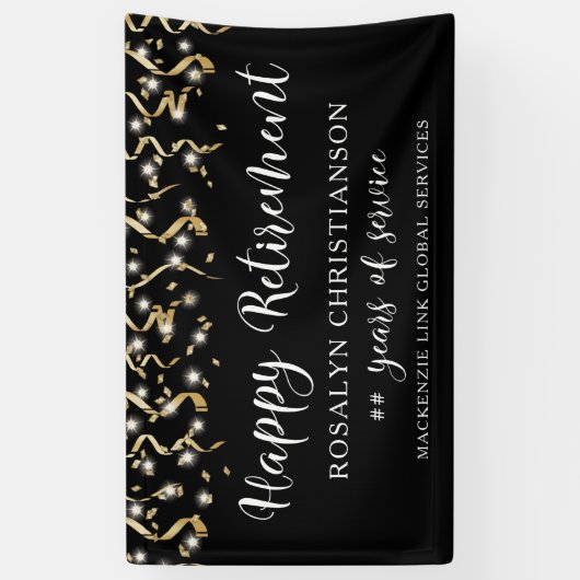 Blijde Pensioen Gouden Confetti Slingers Script Spandoek (Verticaal)