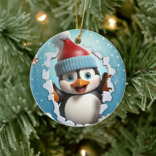 Blijde pinguïn die geniet van de winter. keramisch ornament (Boom)