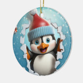 Blijde pinguïn die geniet van de winter. keramisch ornament (Links)