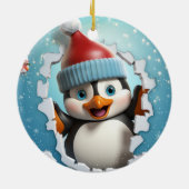 Blijde pinguïn die geniet van de winter. keramisch ornament (Achterkant)