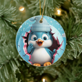 Blijde pinguïn. Kerststijl afbeelding. Keramisch Ornament