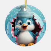 Blijde pinguïn. Kerststijl afbeelding. Keramisch Ornament (Voorkant)