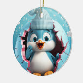 Blijde pinguïn. Kerststijl afbeelding. Keramisch Ornament (Links)