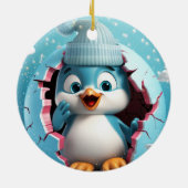 Blijde pinguïn. Kerststijl afbeelding. Keramisch Ornament (Achterkant)
