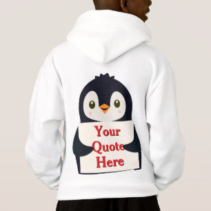 Blijde pinguïn met een bord om te personaliseren