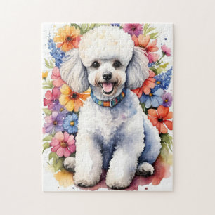 Blijde Poodle Kleurrijke Waterverf Puppy Legpuzzel