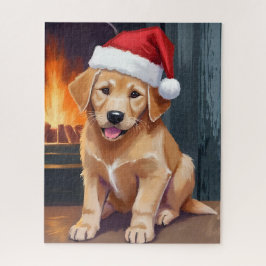 Blijde Pup | Hond Kerstman Hoed Kerst Waterverf Legpuzzel