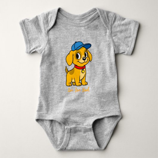 Blijde Pup in Blauwe Pet Romper (Voorkant)