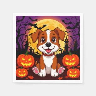Blijde Pup in een Halloween-omgeving met Pompoenen Servet