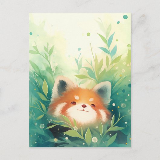 Blijde Rode Panda in Groene Tuin Briefkaart (Voorkant)
