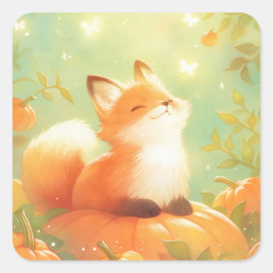 Blijde Rode Vos zittend op Pompoen Herfst Vierkante Sticker