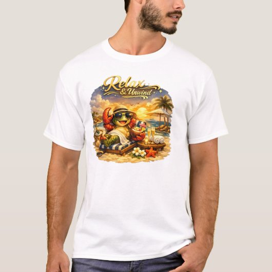 Blijde Schildpad op Tropische Vakantie Basic T-Shi T-shirt (Voorkant)