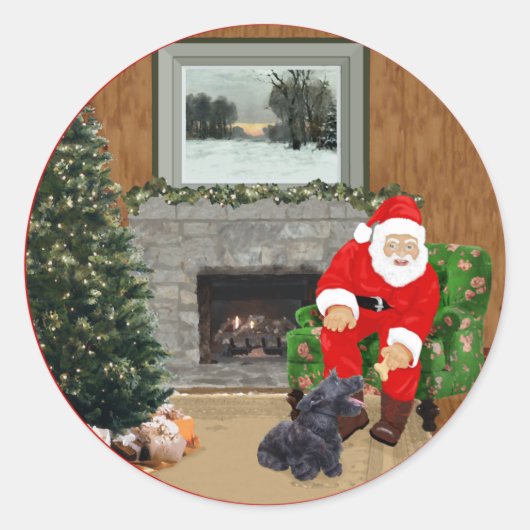 Blijde Scottish Terrier & Kerstman Ronde Sticker (Voorkant)