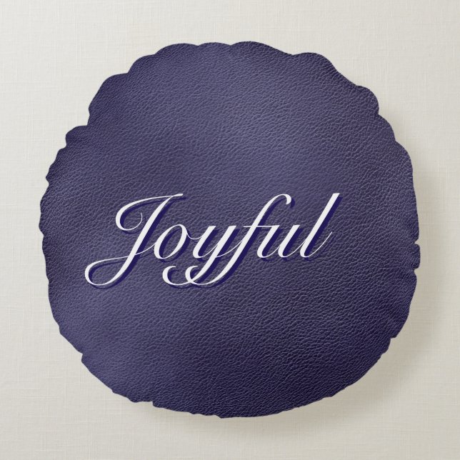 Blijde Script Lettertypografie Blauwe Kerstmis Rond Kussen (Voorkant)