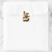 Blijde Siamese Kat die Viool Speelt Retro Middelee Ronde Sticker (Tas)