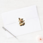 Blijde Siamese Kat die Viool Speelt Retro Middelee Ronde Sticker (Envelop)