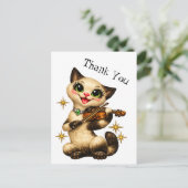 Blijde Siamese Kat Vioolspelend Retro Dank Je Briefkaart (Staand voorkant)