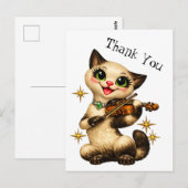 Blijde Siamese Kat Vioolspelend Retro Dank Je Briefkaart (Voorkant / Achterkant)