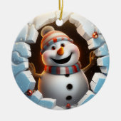 Blijde sneeuwman die van de winter geniet. keramisch ornament (Voorkant)