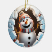Blijde sneeuwman die van de winter geniet. keramisch ornament (Links)